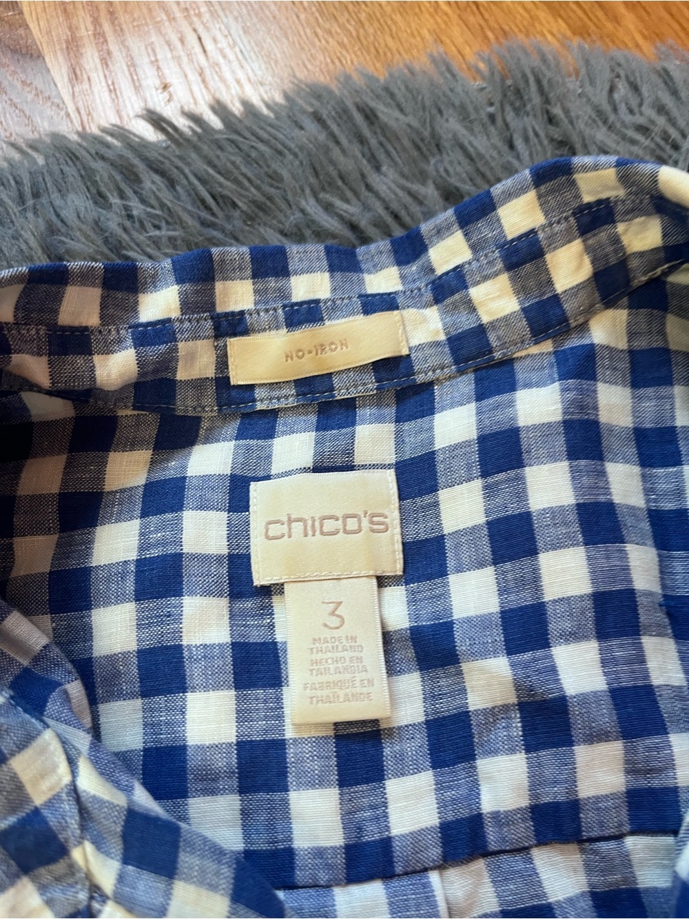 Chico's Blue White Gingham 100% Linen Popover Shirt Top Size XL - Picture 2 of 5